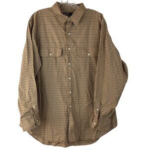 Polo Ralph Lauren Shirt Men Sz 17-34 Tan Plaid Cotton Button Up Pockets Gorpcore